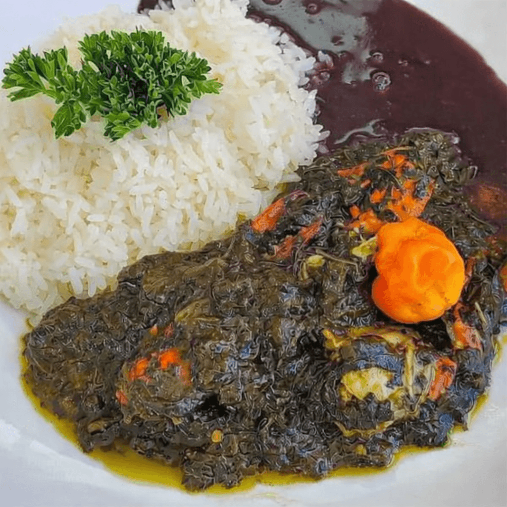 Stewed greens with white rice